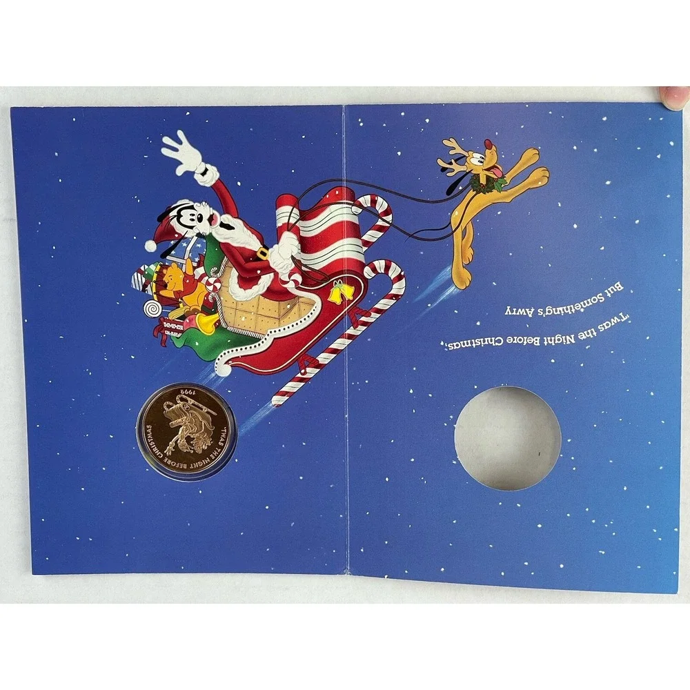1992 Disney Twas The Night Before Christmas Mickey & Minnie Card & Medallion Set